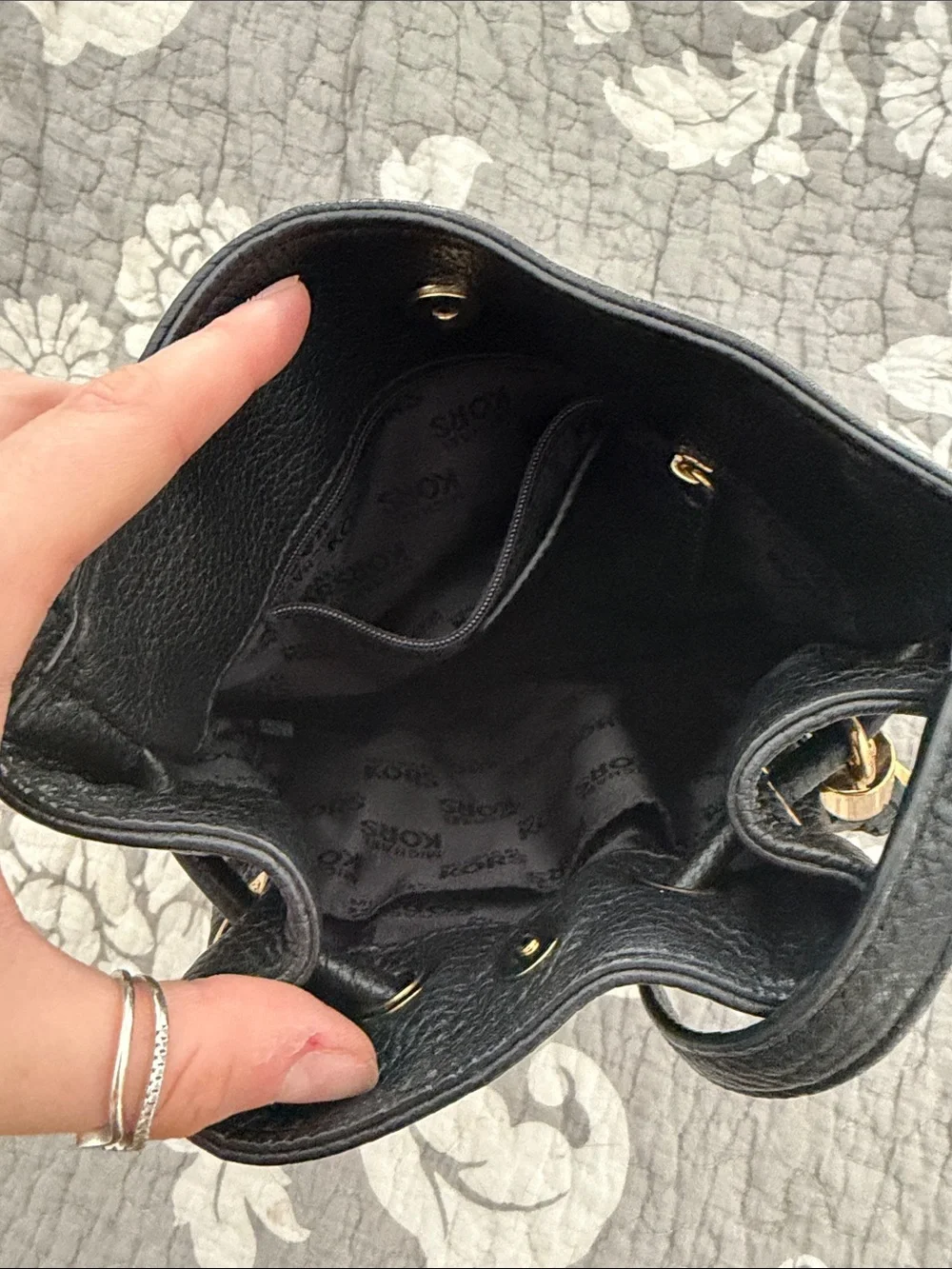 Michael Kors Black Pebbled Leather Tassel Drawstring Crossbody